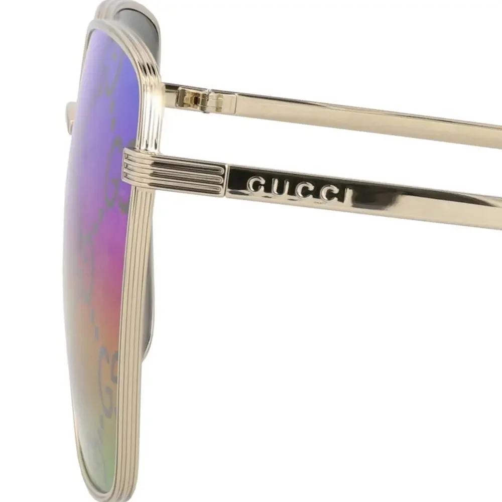 Gucci Gold Multicolor Square-Frame Metal Designer Sunglasses SRP: $575